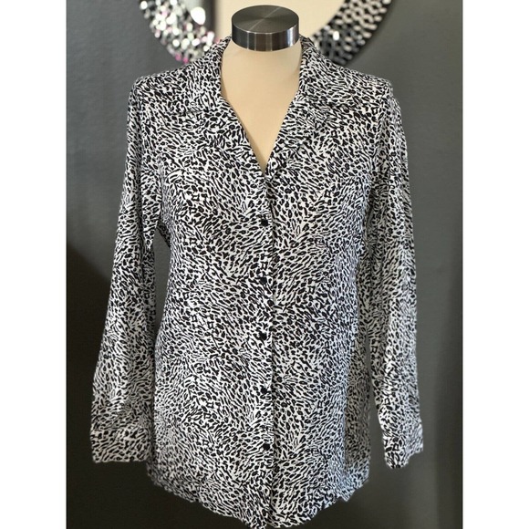 Zara Womens XS Long Sleeve Animal Print Blouse Black White Work Office Party - Picture 1 of 7